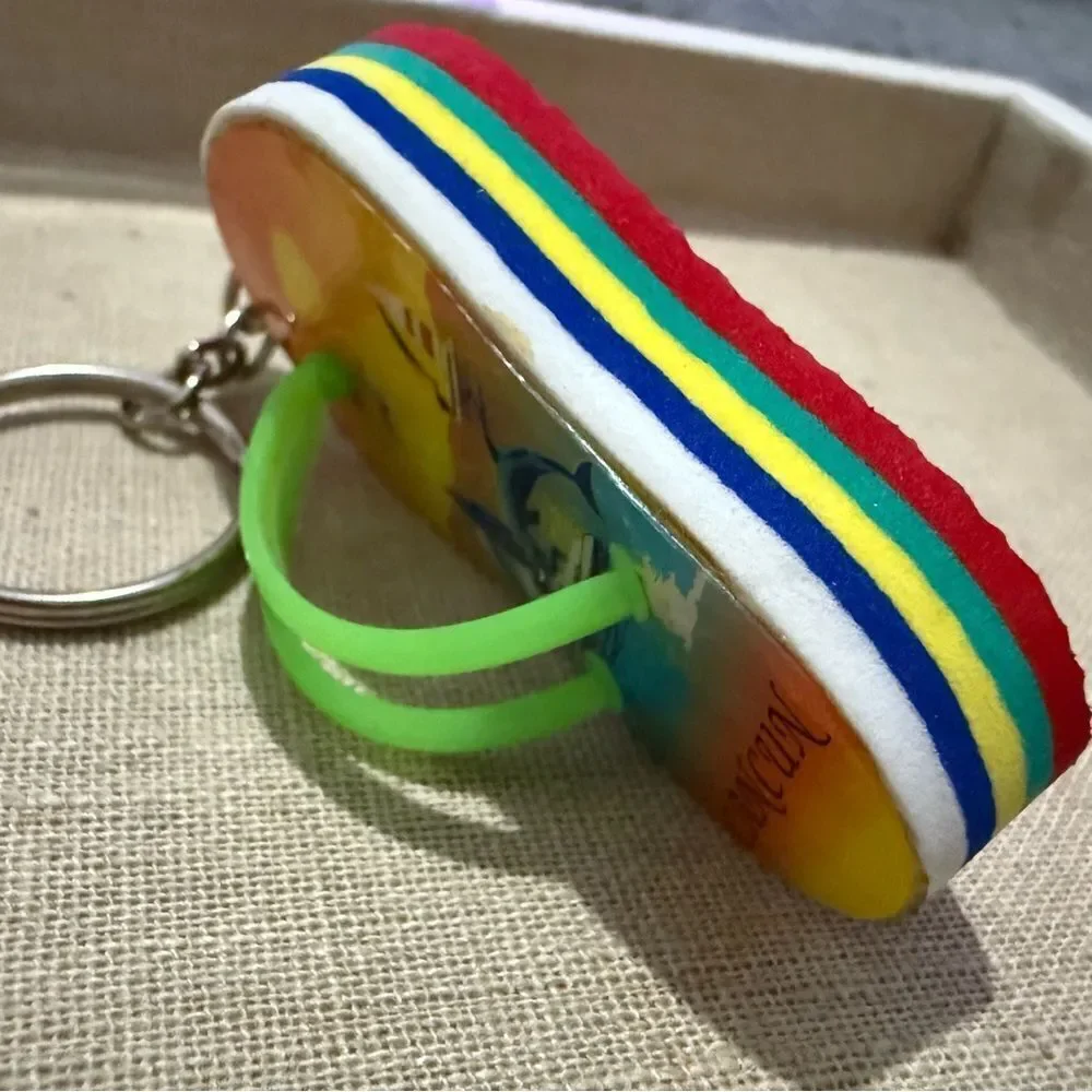 Colorful Flip-Flop Keychain Souvenir from Cancun with Green Straps